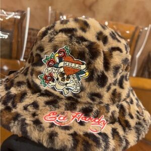 Ed Hardy Kids Leopard Bucket Hat with Skull Design